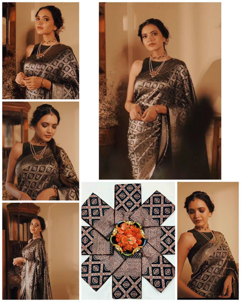 Classic Black Color Soft Lichi Silk Cloth Rich Pallu All Over Saree