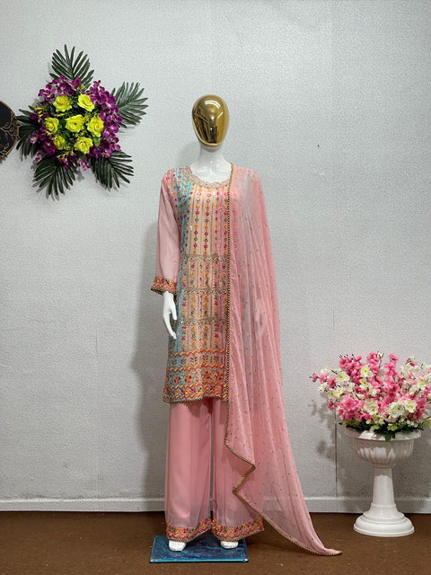 Luxuriant sequences work Pink Color suit