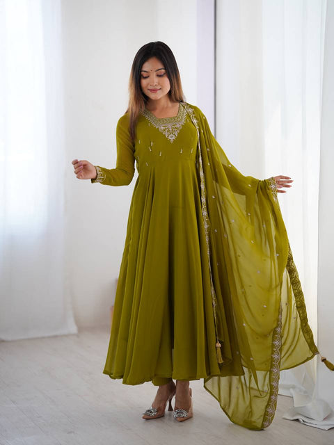 HEAVY PURE SOFT FOX GEORGETTE FANCY EMBROIDERY BEADS AND JARI WORK