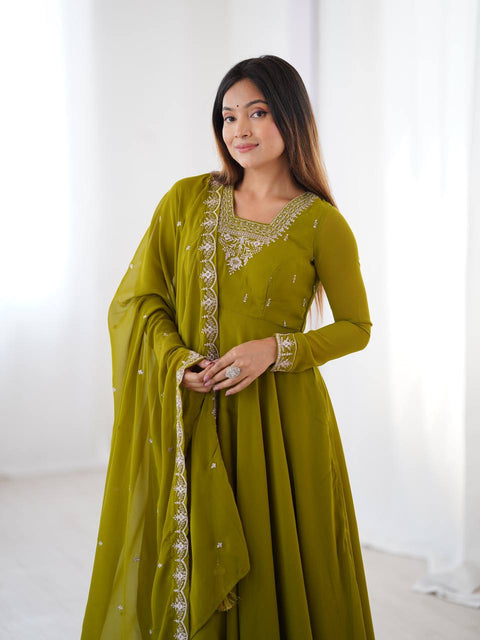 HEAVY PURE SOFT FOX GEORGETTE FANCY EMBROIDERY BEADS AND JARI WORK