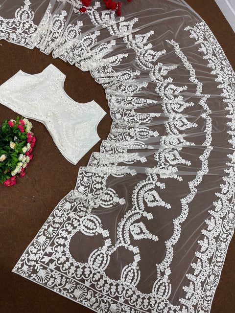 White Net Sequence Saree Bridesmaid sequins