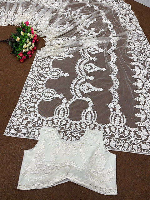 White Net Sequence Saree Bridesmaid sequins