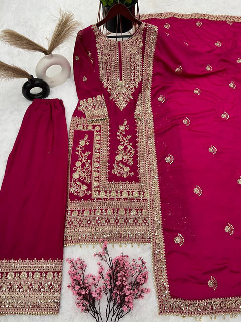 Designer Chinnon Silk Embroidery Coding Dori Salwar Suit