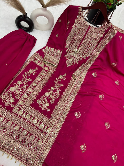 Designer Chinnon Silk Embroidery Coding Dori Salwar Suit