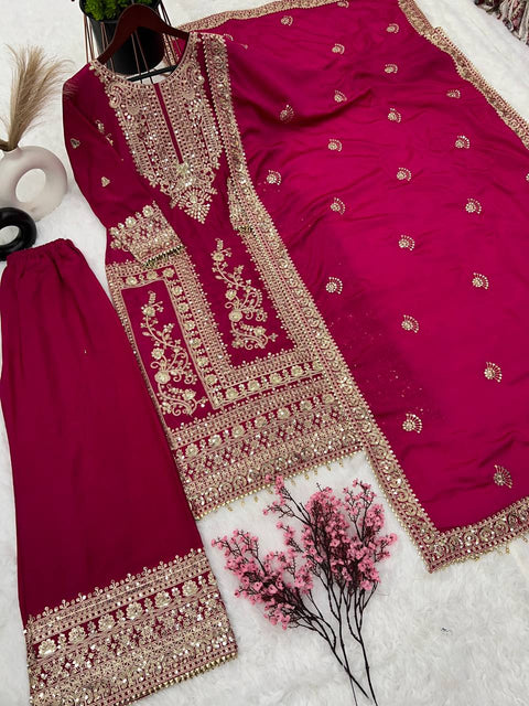 Designer Chinnon Silk Embroidery Coding Dori Salwar Suit