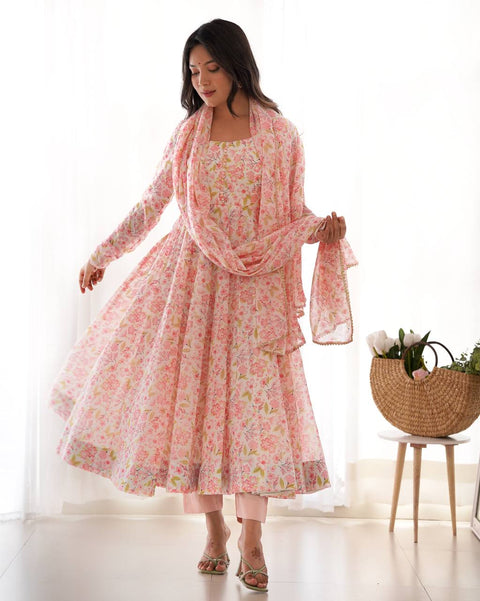 HEAVY ORANGE CHIFFON FLORAL PRINT