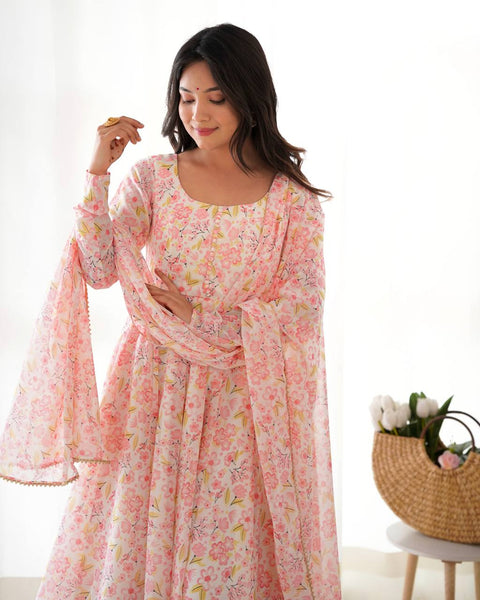 HEAVY ORANGE CHIFFON FLORAL PRINT