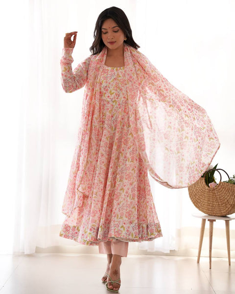HEAVY ORANGE CHIFFON FLORAL PRINT