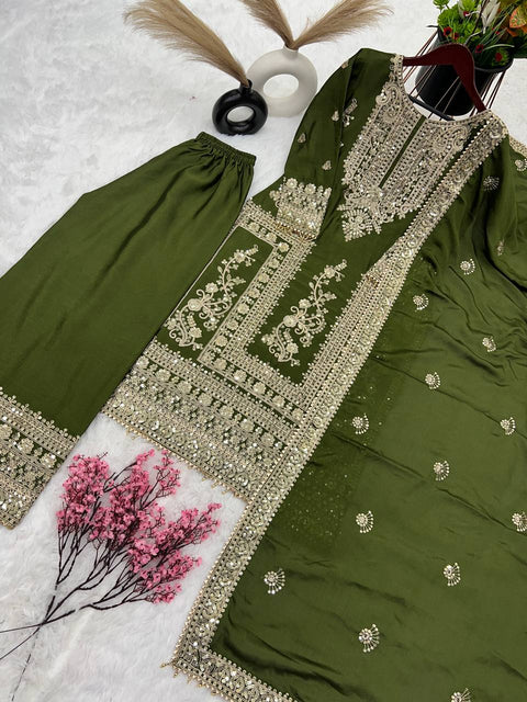 Designer Chinnon Silk Embroidery Coding Dori Salwar Suit