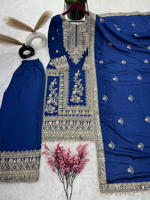 Designer Chinnon Silk Embroidery Coding Dori Salwar Suit