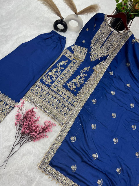 Designer Chinnon Silk Embroidery Coding Dori Salwar Suit