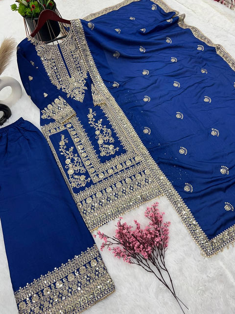 Designer Chinnon Silk Embroidery Coding Dori Salwar Suit