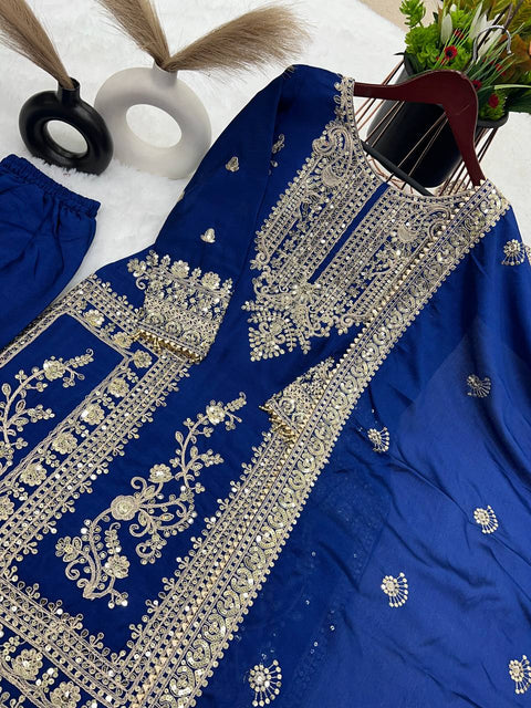 Designer Chinnon Silk Embroidery Coding Dori Salwar Suit