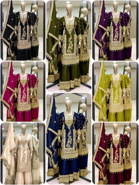 Designer Chinnon Silk Embroidery Coding Dori Salwar Suit