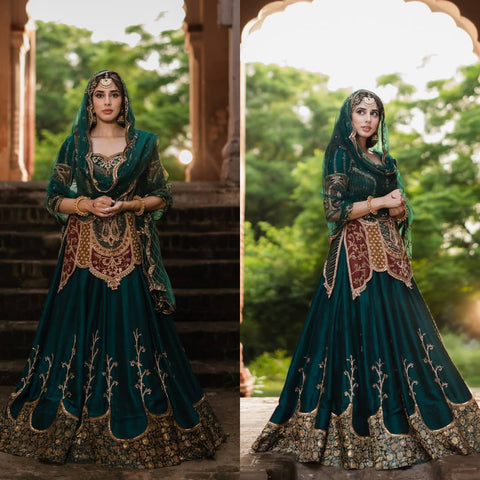 Fancy Embroidery sequence coding Work Top Lehenga set