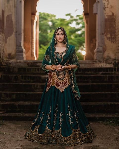 Fancy Embroidery sequence coding Work Top Lehenga set