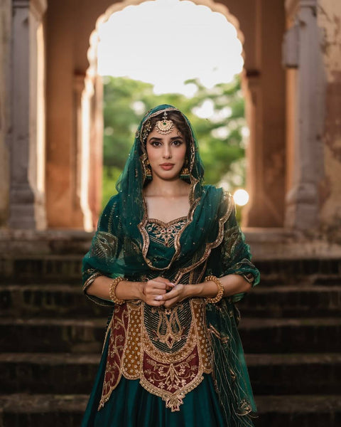 Fancy Embroidery sequence coding Work Top Lehenga set