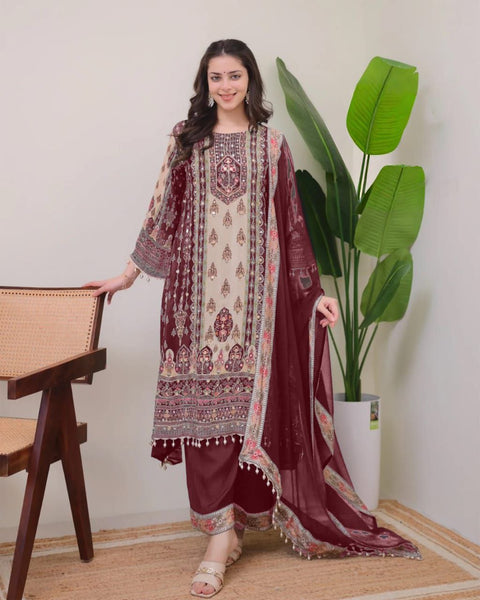 DESIGNER WEAR TOP WITH PRINTED WORK WITH MIROR WORK WITH PLAZZO AND DUPATTA
