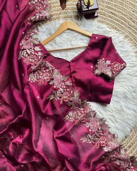 NEW  BURBIRY VIBES CUT WORK EMBROIDERY SAREE
