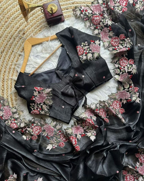 NEW  BURBIRY VIBES CUT WORK EMBROIDERY SAREE