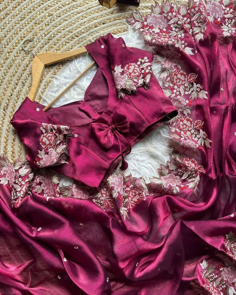 NEW  BURBIRY VIBES CUT WORK EMBROIDERY SAREE