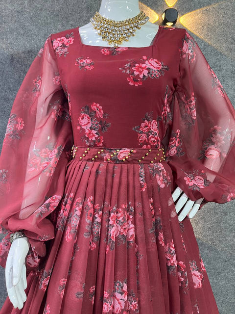 Amazing maroon Georgette Anarkali printed gown