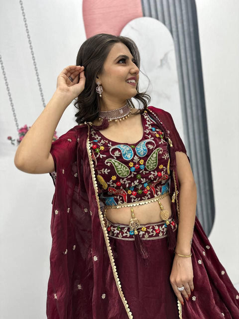 New Heavy Embroidery Thread & Sequence Work with lehenga choli and dupatta