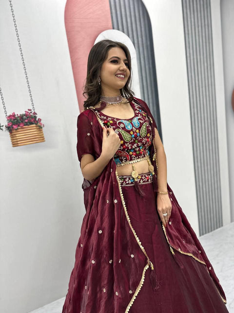 New Heavy Embroidery Thread & Sequence Work with lehenga choli and dupatta