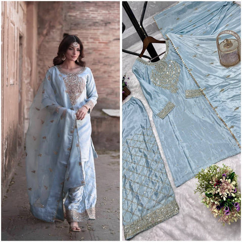 3 PIECE FANCY KURTI WITH BEAUTIFUL PLAZZO AND ATTRACTIVE DUPATTA