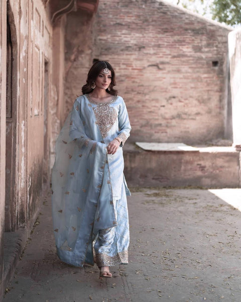 3 PIECE FANCY KURTI WITH BEAUTIFUL PLAZZO AND ATTRACTIVE DUPATTA