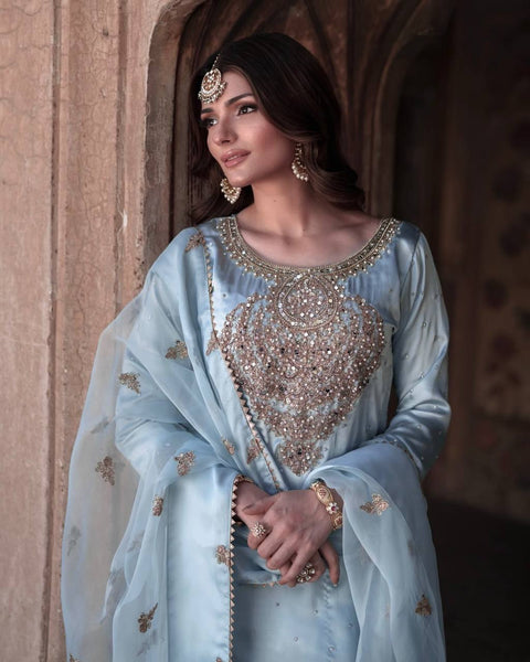 3 PIECE FANCY KURTI WITH BEAUTIFUL PLAZZO AND ATTRACTIVE DUPATTA