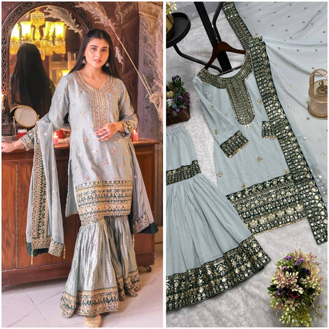 3 PIECE TRENDING FANCY KURTI WITH BEAUTIFUL SHARARA AND DUPATTA