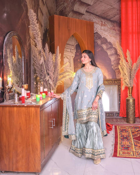 3 PIECE TRENDING FANCY KURTI WITH BEAUTIFUL SHARARA AND DUPATTA