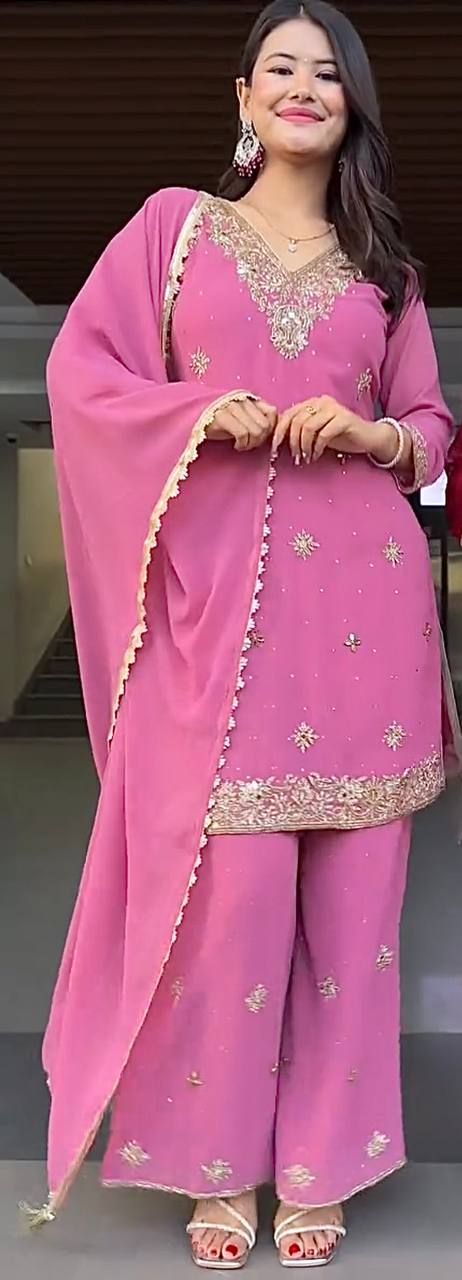 3 PIECE FANCY KURTI WITH PLAZZO AND DUPATTA
