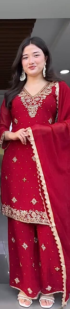 3 PIECE FANCY KURTI WITH PLAZZO AND DUPATTA