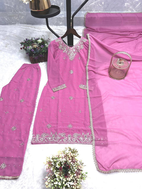 3 PIECE FANCY KURTI WITH PLAZZO AND DUPATTA