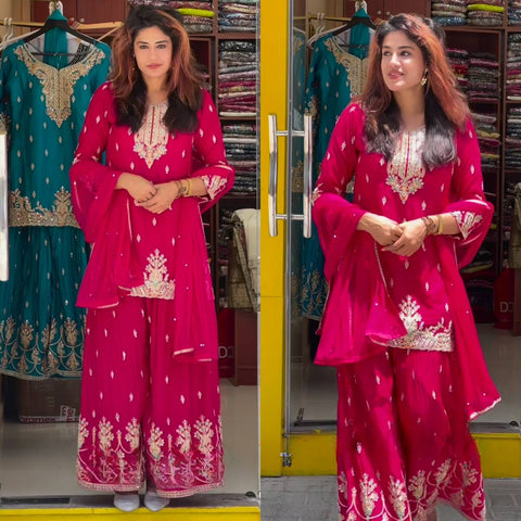 New Designer Party Wear Look Top , Sharara  and Dupatta