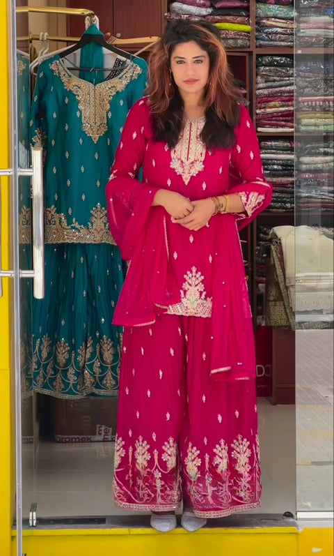 New Designer Party Wear Look Top , Sharara  and Dupatta