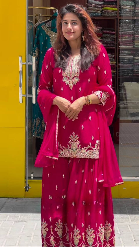 New Designer Party Wear Look Top , Sharara  and Dupatta