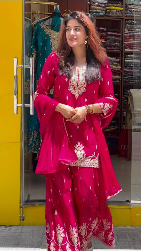 New Designer Party Wear Look Top , Sharara  and Dupatta