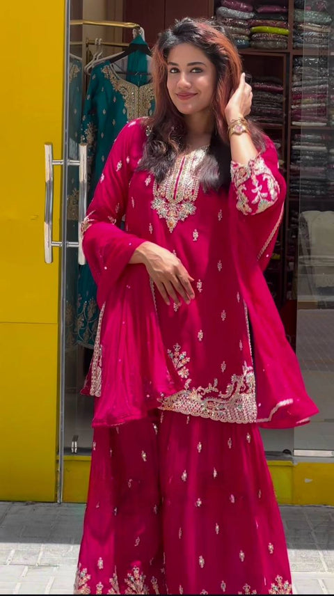 New Designer Party Wear Look Top , Sharara  and Dupatta