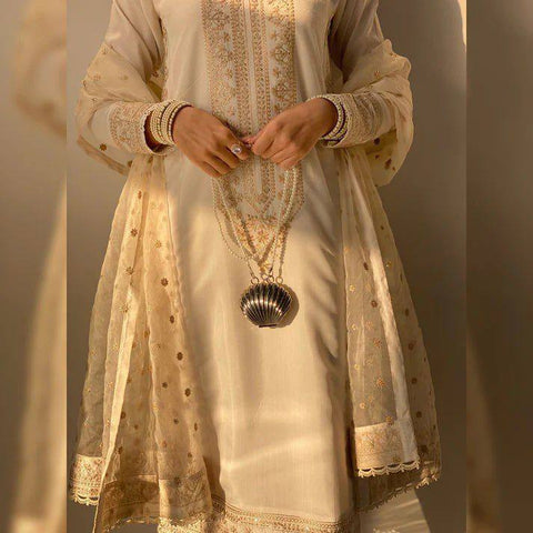 Heavy Soft Chanderi Silk With With Embroidery Sequence Work Top-Bottom And Dupatta Set