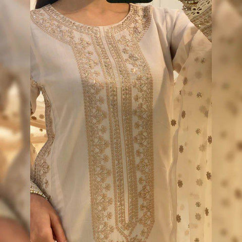 Heavy Soft Chanderi Silk With With Embroidery Sequence Work Top-Bottom And Dupatta Set