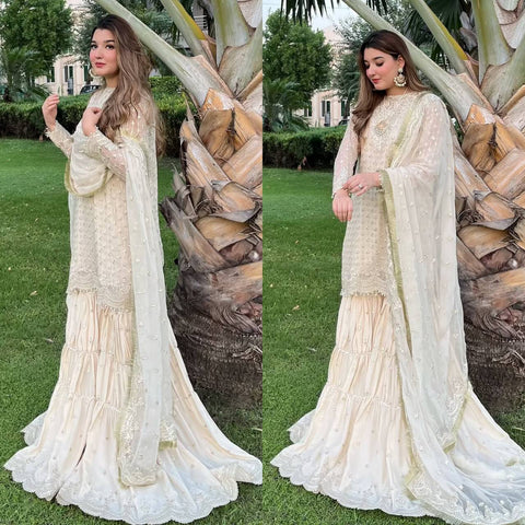New Designer Embroidery Sequence Top Sharara Set