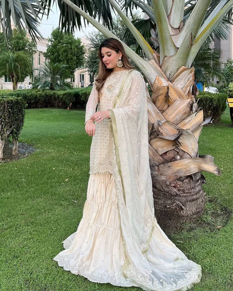 New Designer Embroidery Sequence Top Sharara Set