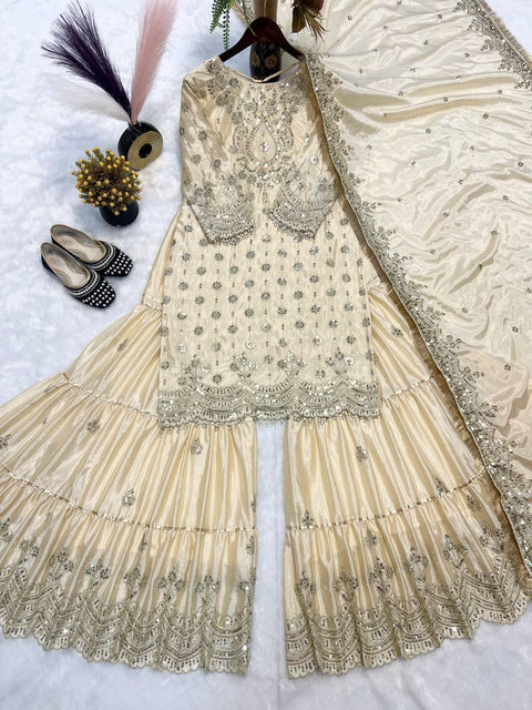 New Designer Embroidery Sequence Top Sharara Set