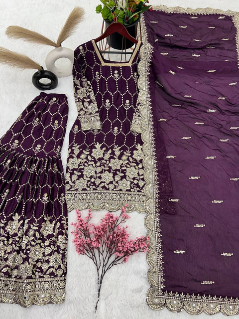 Sharara  in Faux Georgette Top-Bottom And Dupatta Set