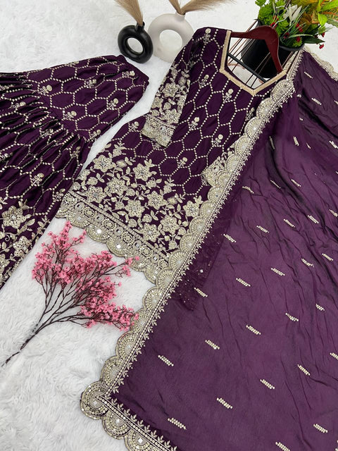 Sharara  in Faux Georgette Top-Bottom And Dupatta Set