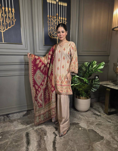 PRINTED FRENCH CREAPE TOP AND SALWAR WITH DUPATTA