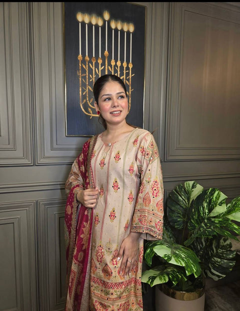 PRINTED FRENCH CREAPE TOP AND SALWAR WITH DUPATTA